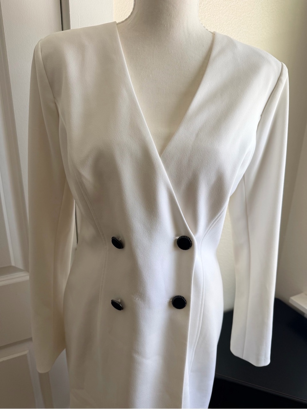 White House Black Market White Double-Breasted Blazer Dress Black Buttons Sexy